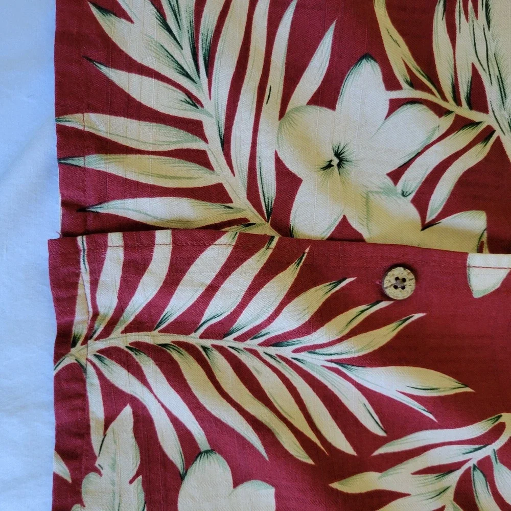 Caribbean XL Silk Hawaiian‎ Shirt Red Floral Button Up